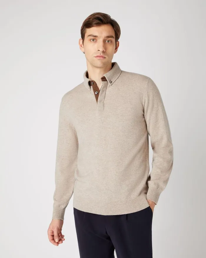 NPeal Polos and Tshirts Men Relaxed Polo Cashmere Shirt Oatmeal Brown