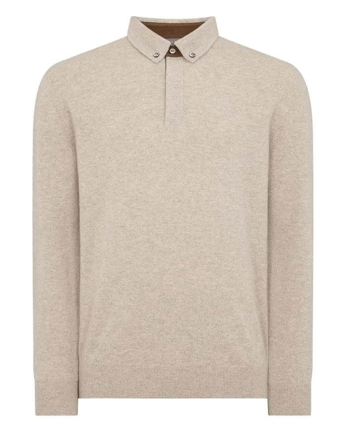 NPeal Polos and Tshirts Men Relaxed Polo Cashmere Shirt Oatmeal Brown
