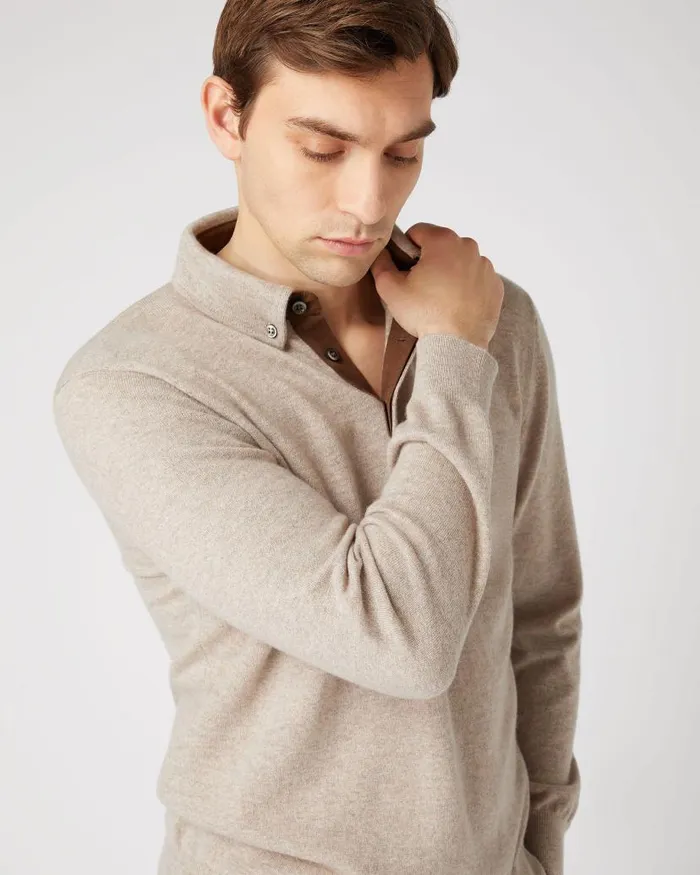 NPeal Polos and Tshirts Men Relaxed Polo Cashmere Shirt Oatmeal Brown