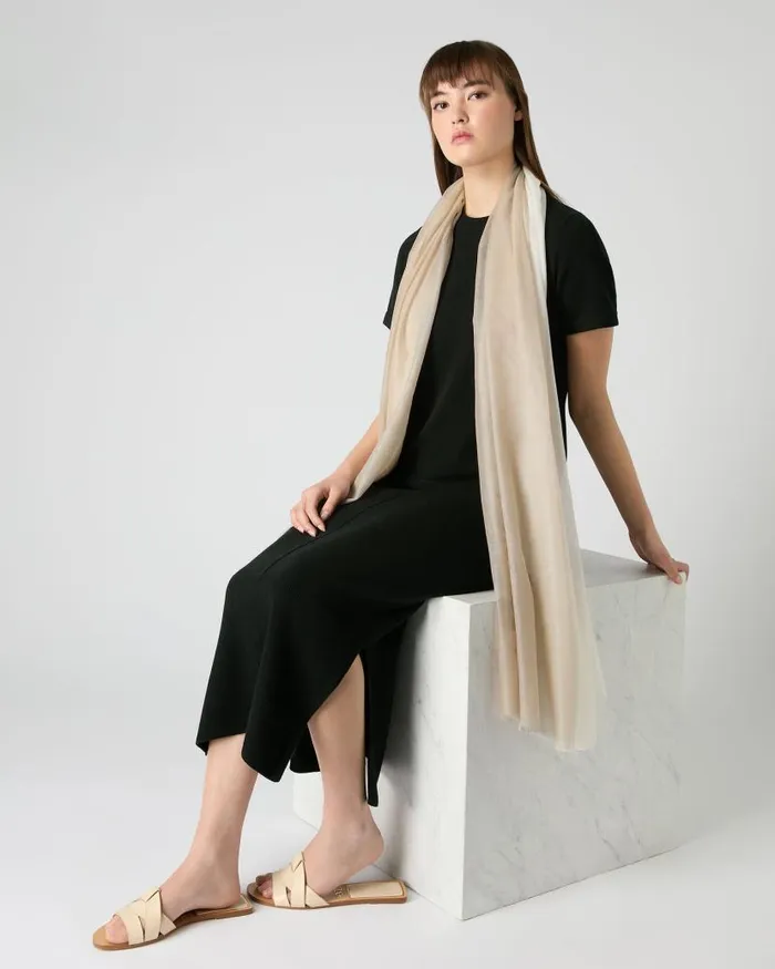 NPeal Sarongs and Kaftans Women Dip Dye Cashmere Scarf Oatmeal Brown