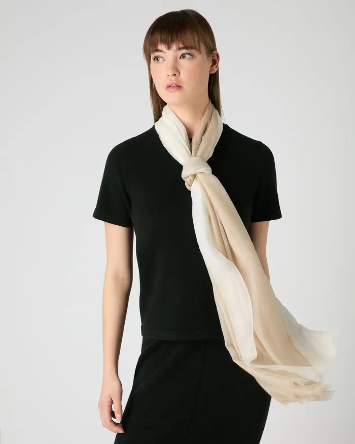 NPeal Sarongs and Kaftans Women Dip Dye Cashmere Scarf Oatmeal Brown