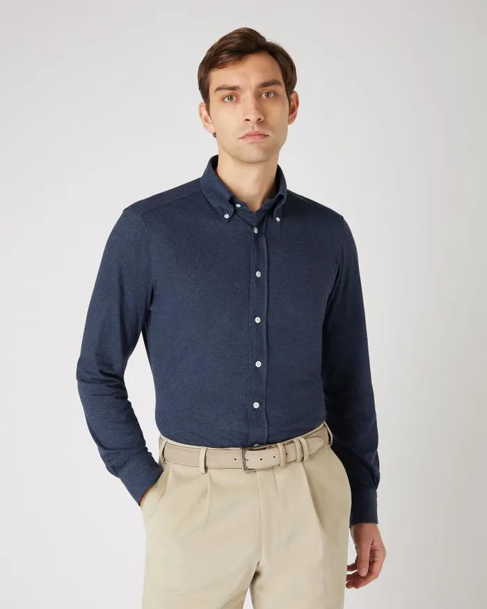NPeal Shirts Men Button Down Collar Shirt Blue
