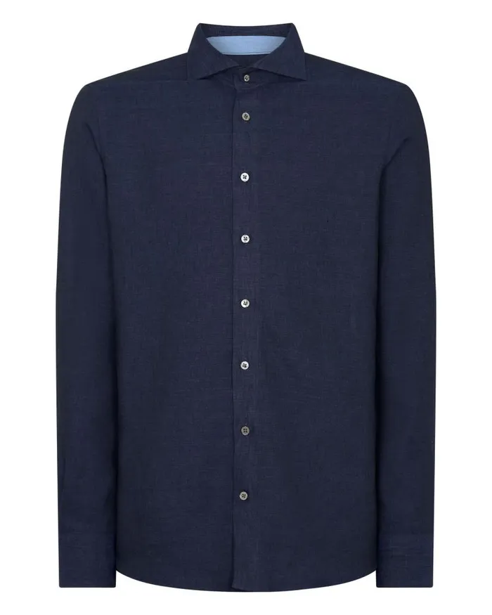 NPeal Shirts Men Cannes Linen Shirt Navy Blue
