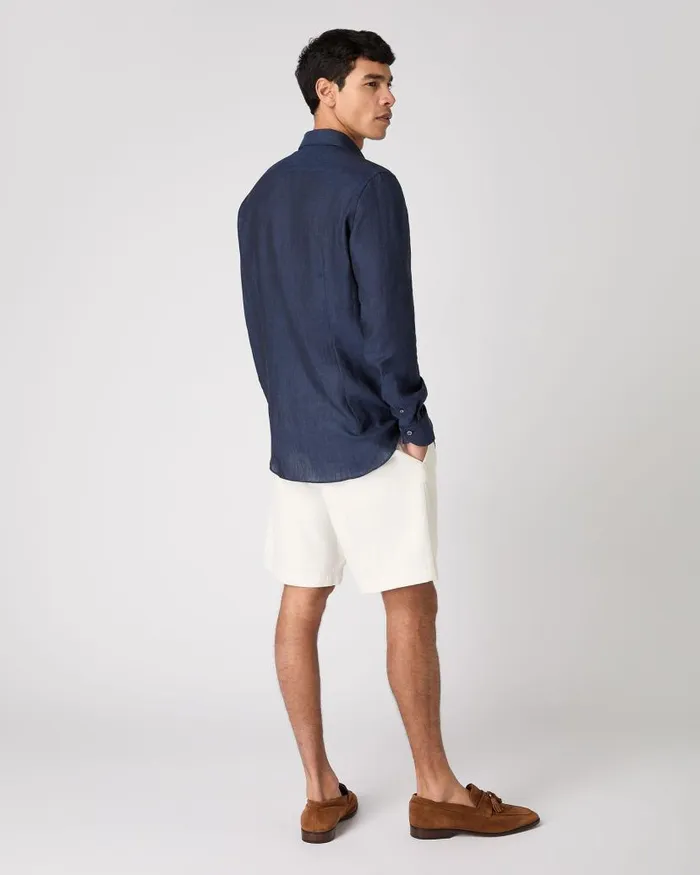NPeal Shirts Men Cannes Linen Shirt Navy Blue