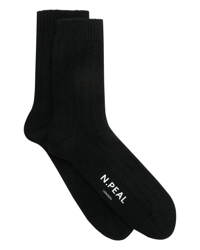 NPeal Socks Men Rib Cashmere House Socks Black