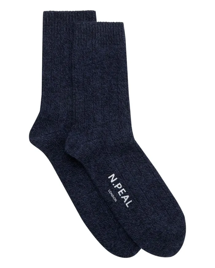 NPeal Socks Men Rib Cashmere House Socks Hurricane Blue
