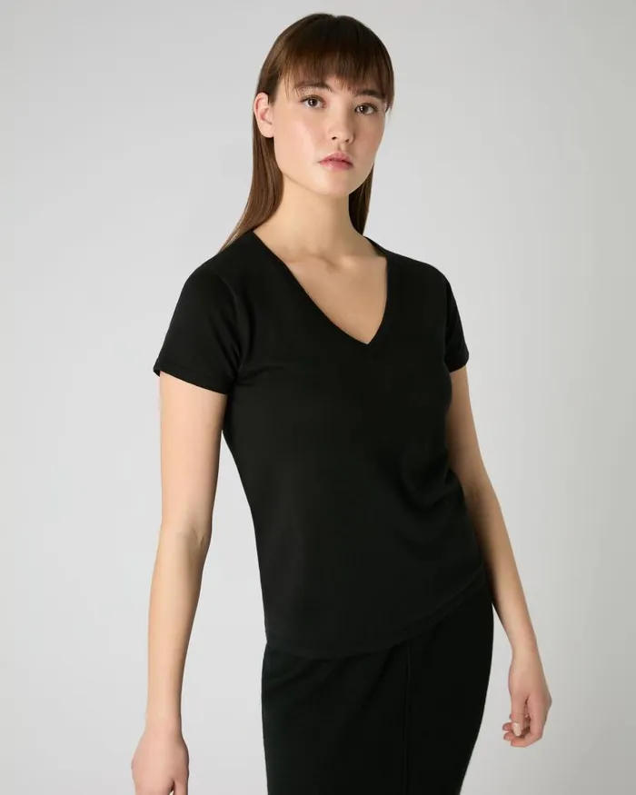 NPeal Tops and Tshirts Women Cotton Cashmere Silk TShirt Black