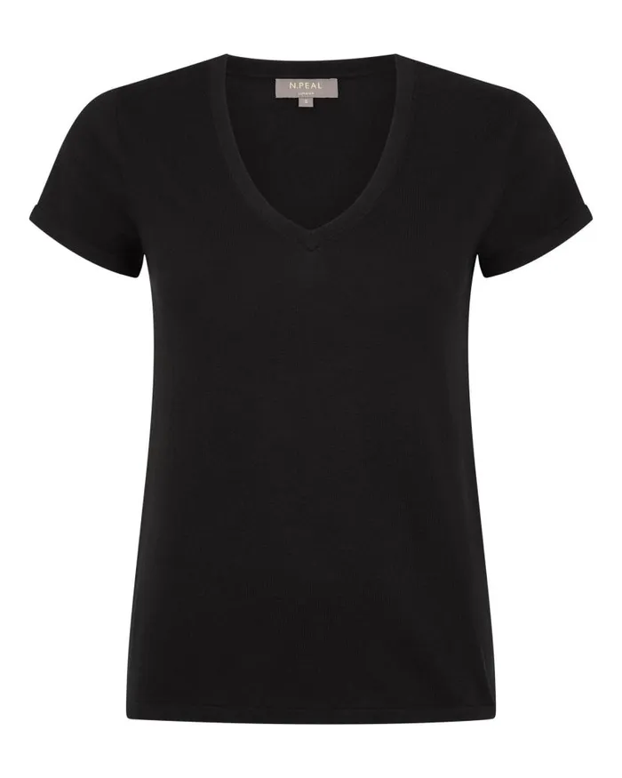 NPeal Tops and Tshirts Women Cotton Cashmere Silk TShirt Black