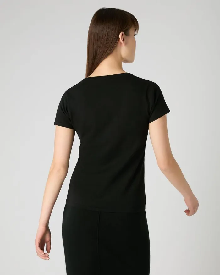 NPeal Tops and Tshirts Women Cotton Cashmere Silk TShirt Black