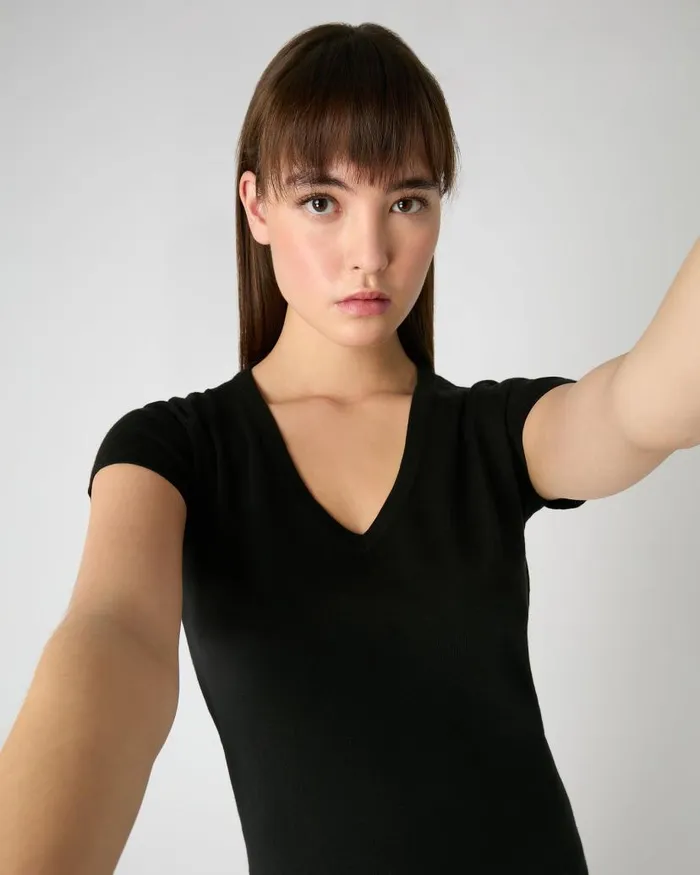 NPeal Tops and Tshirts Women Cotton Cashmere Silk TShirt Black