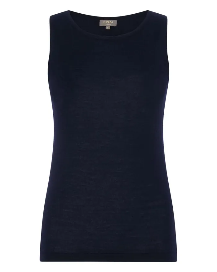 NPeal Tops and Tshirts Women Ella Superfine Cashmere Shell Top Navy Blue