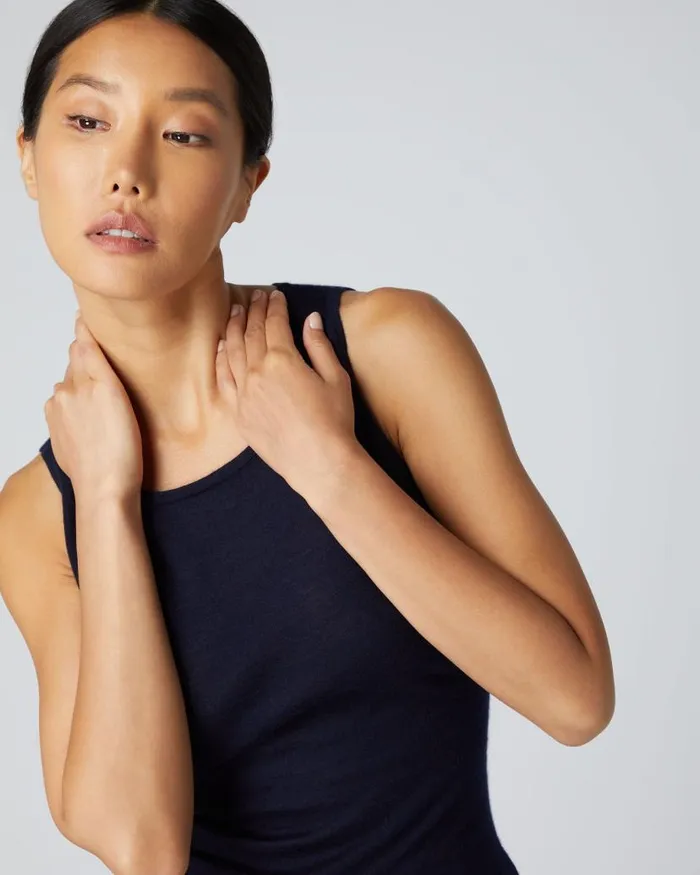 NPeal Tops and Tshirts Women Ella Superfine Cashmere Shell Top Navy Blue