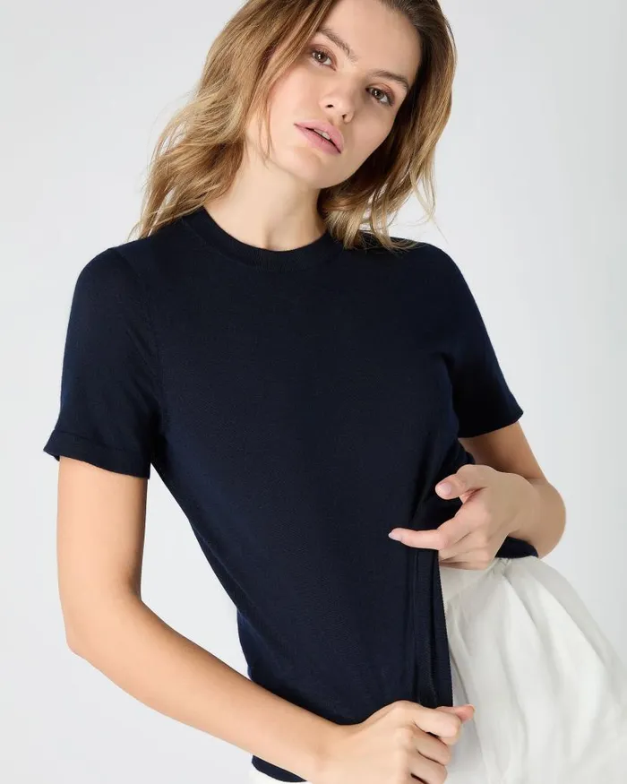 NPeal Tops and Tshirts Women Isla Superfine Cashmere TShirt Navy Blue