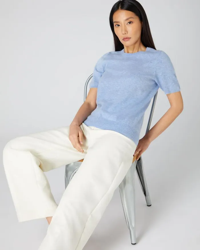 NPeal Tops and Tshirts Women Milly Classic Cashmere T Shirt Cornflower Blue