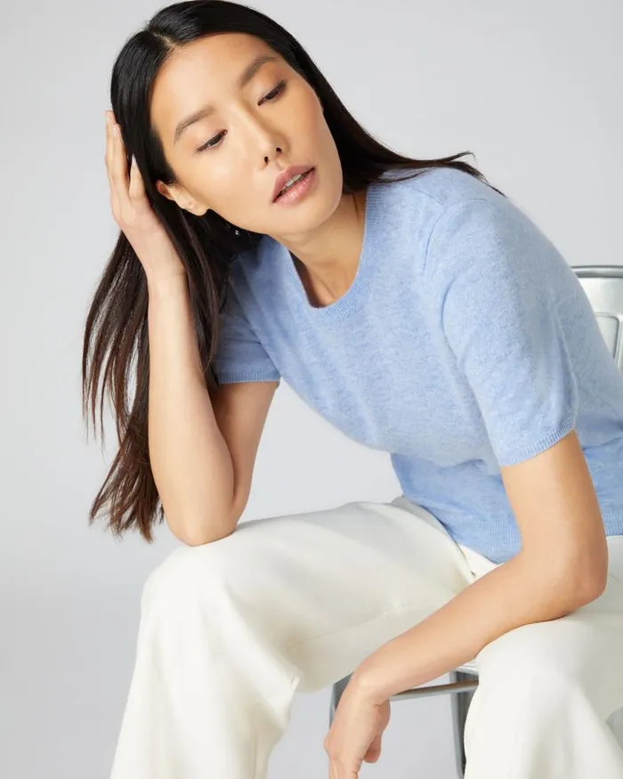 NPeal Tops and Tshirts Women Milly Classic Cashmere T Shirt Cornflower Blue