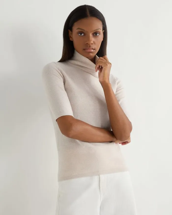 NPeal Tops and Tshirts Women Mock Neck Cashmere TShirt Frost White