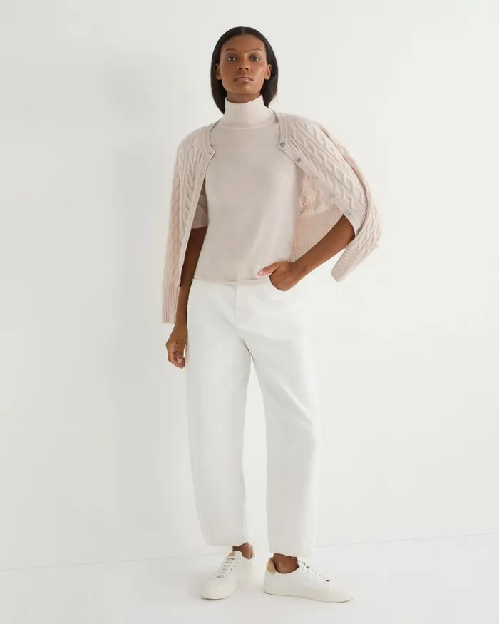NPeal Tops and Tshirts Women Mock Neck Cashmere TShirt Frost White