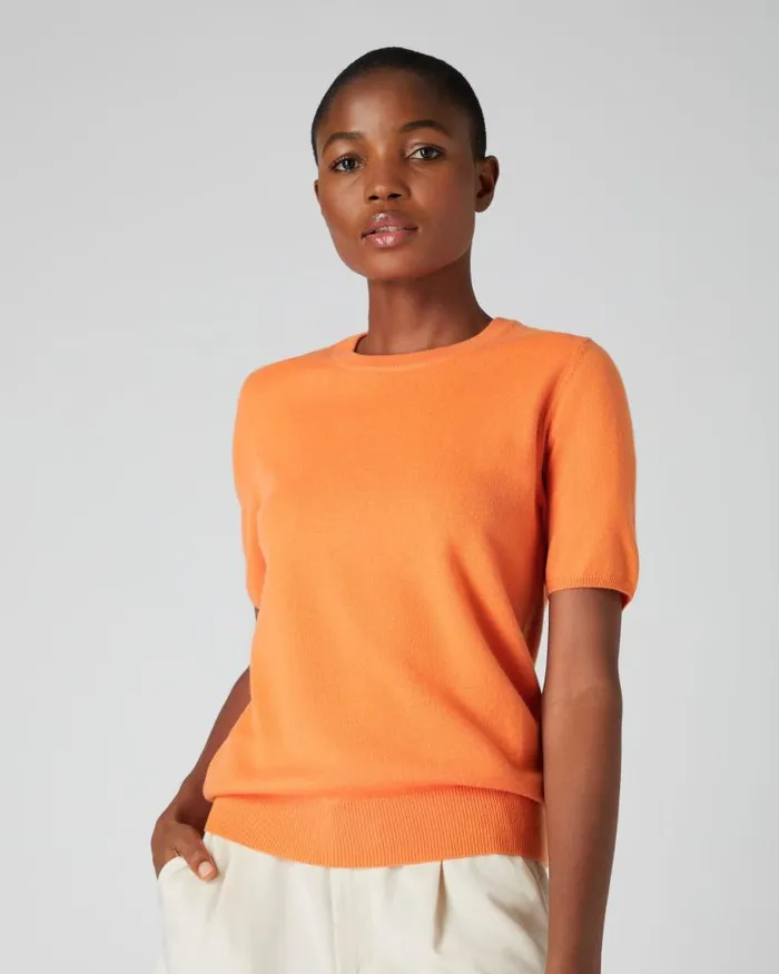 NPeal Tops and Tshirts Women Round Neck Cashmere T Shirt Papaya Orange