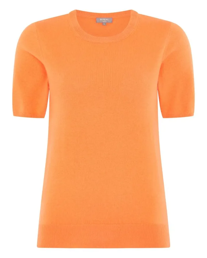NPeal Tops and Tshirts Women Round Neck Cashmere T Shirt Papaya Orange
