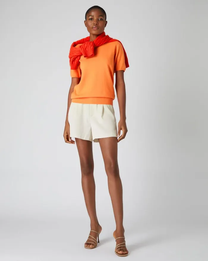 NPeal Tops and Tshirts Women Round Neck Cashmere T Shirt Papaya Orange