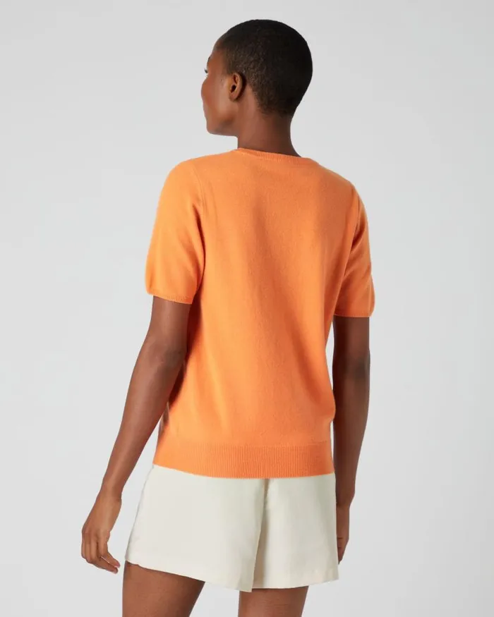 NPeal Tops and Tshirts Women Round Neck Cashmere T Shirt Papaya Orange