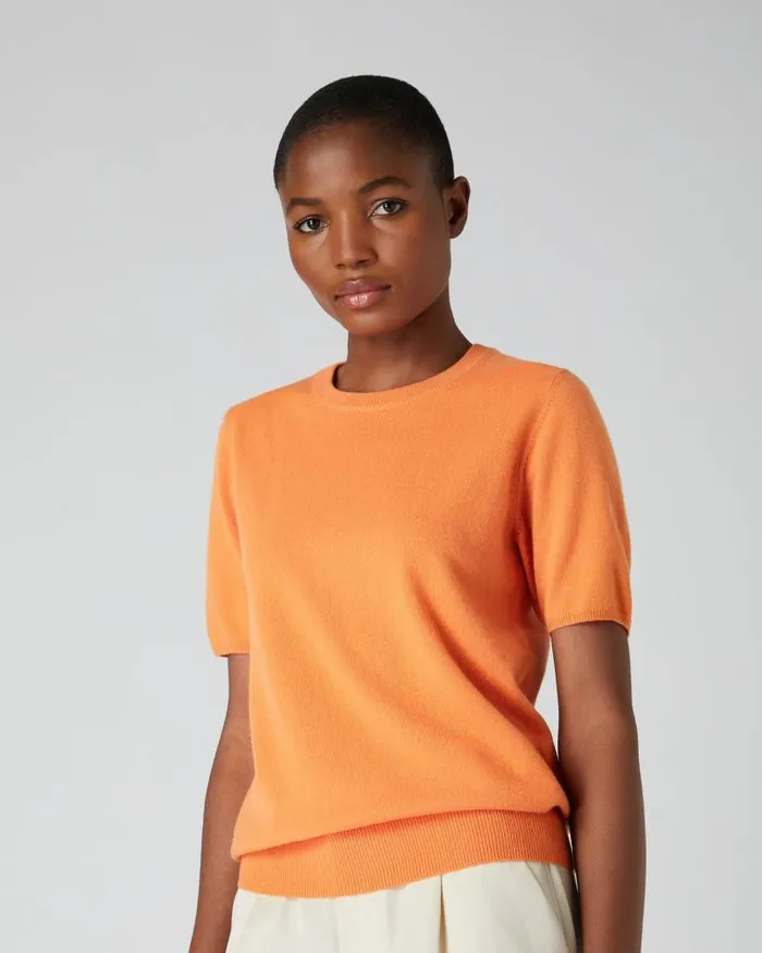 NPeal Tops and Tshirts Women Round Neck Cashmere T Shirt Papaya Orange