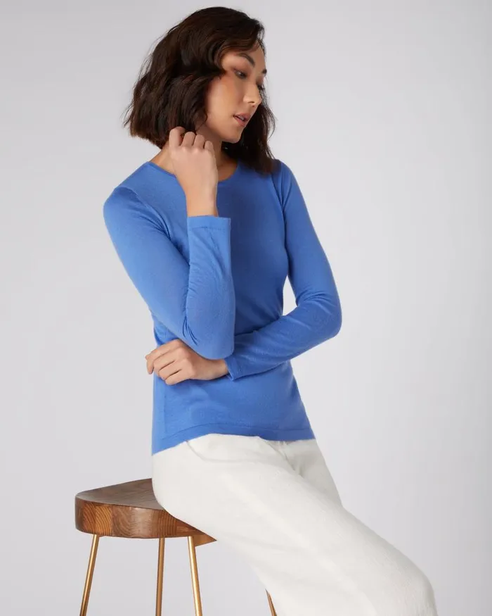 NPeal Tops and Tshirts Women Superfine Long Sleeve Cashmere Top Sky Blue