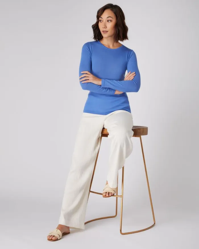 NPeal Tops and Tshirts Women Superfine Long Sleeve Cashmere Top Sky Blue