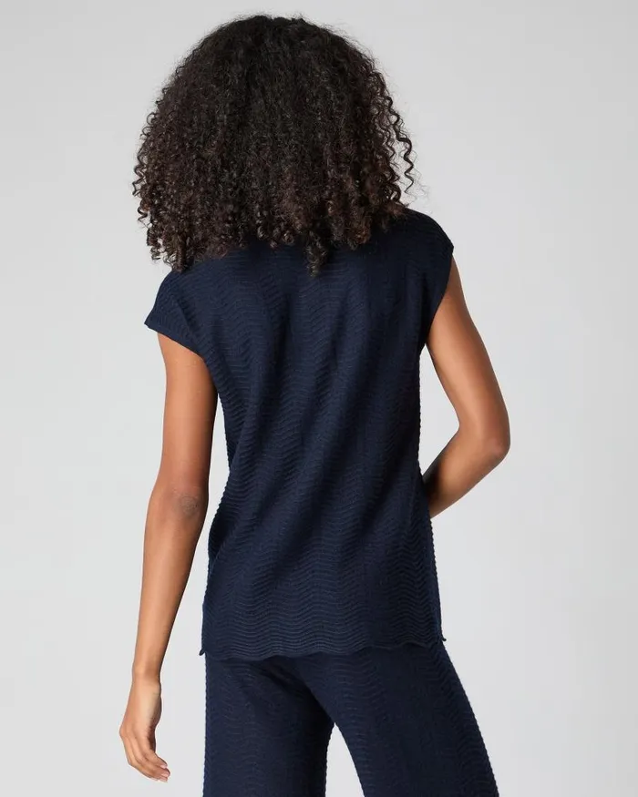 NPeal Tops and Tshirts Women Wave Stitch Cashmere Silk Top Navy Blue