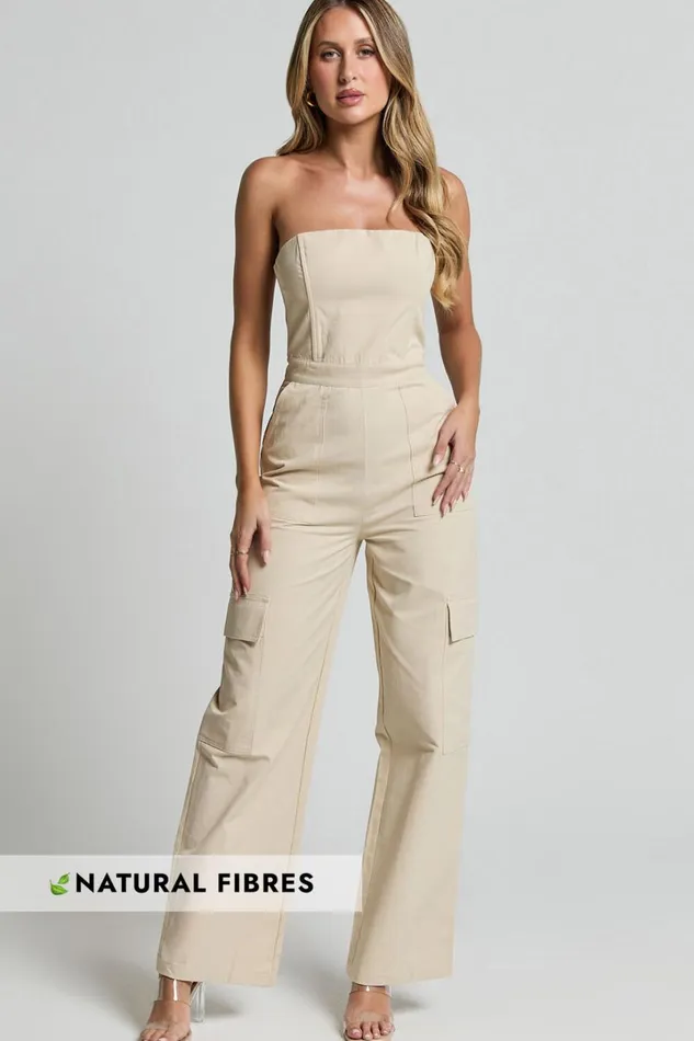 Nellia Jumpsuit 8211 Strapless Straight Leg Cargo Jumpsuit In Stone Women Showpo Conscious Nellia Jumpsuit 8211 Strapless Straight Leg Cargo Jumpsuit In Stone Women Showpo Conscious