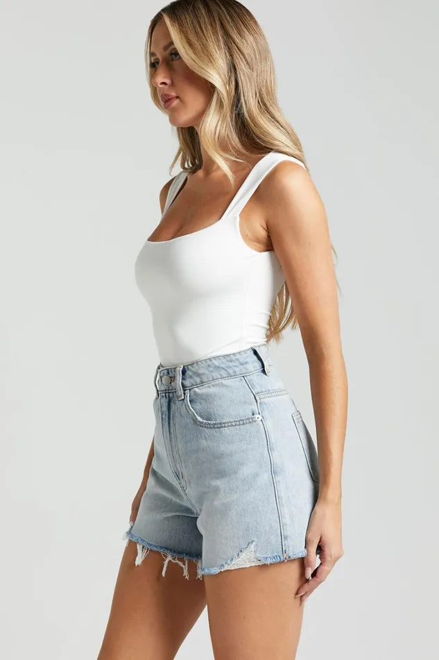 Nerine Bodysuit 8211 Wide Strap Scoop Neck In White Women Showpo Tops