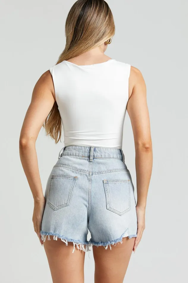 Nerine Bodysuit 8211 Wide Strap Scoop Neck In White Women Showpo Tops