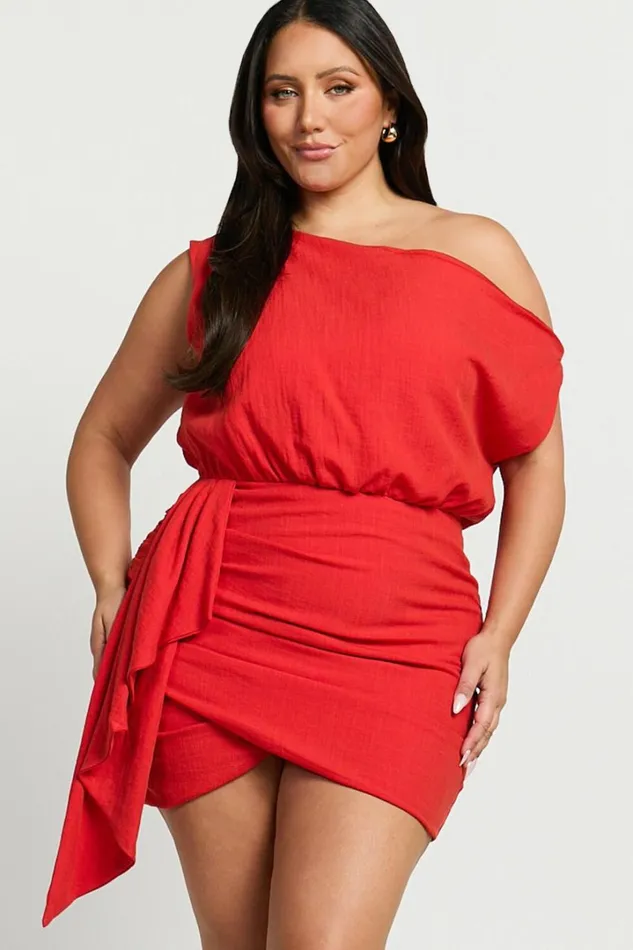 Niana Mini Dress 8211 Drape One Shoulder Dress In Red Women Showpo Curve Clothes