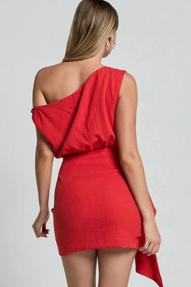 Niana Mini Dress 8211 Drape One Shoulder Dress In Red Women Showpo Curve Clothes