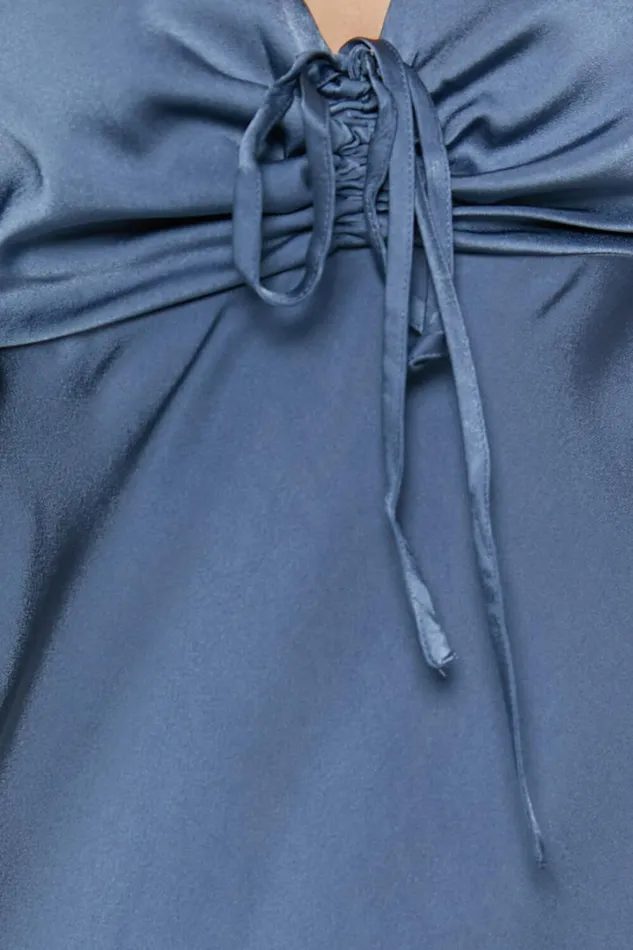 Nicholla Midi Dress 8211 Ruched Front Angel Sleeve Slip Dress In Steel Blue Women Showpo Dresses