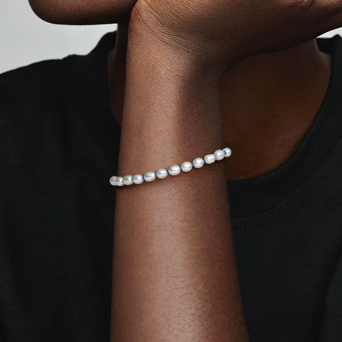 Noncharm Bracelets Women Pandora Treated Freshwater Cultured Pearl Blue Cord Chain Bracelet