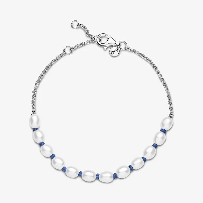 Noncharm Bracelets Women Pandora Treated Freshwater Cultured Pearl Blue Cord Chain Bracelet