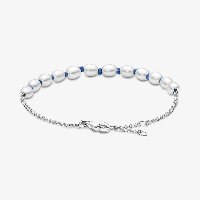 Noncharm Bracelets Women Pandora Treated Freshwater Cultured Pearl Blue Cord Chain Bracelet