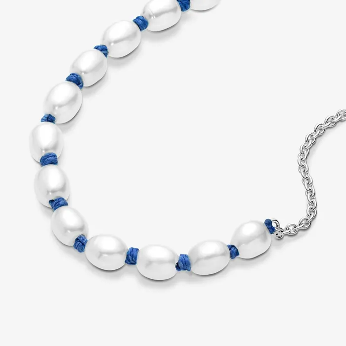 Noncharm Bracelets Women Pandora Treated Freshwater Cultured Pearl Blue Cord Chain Bracelet