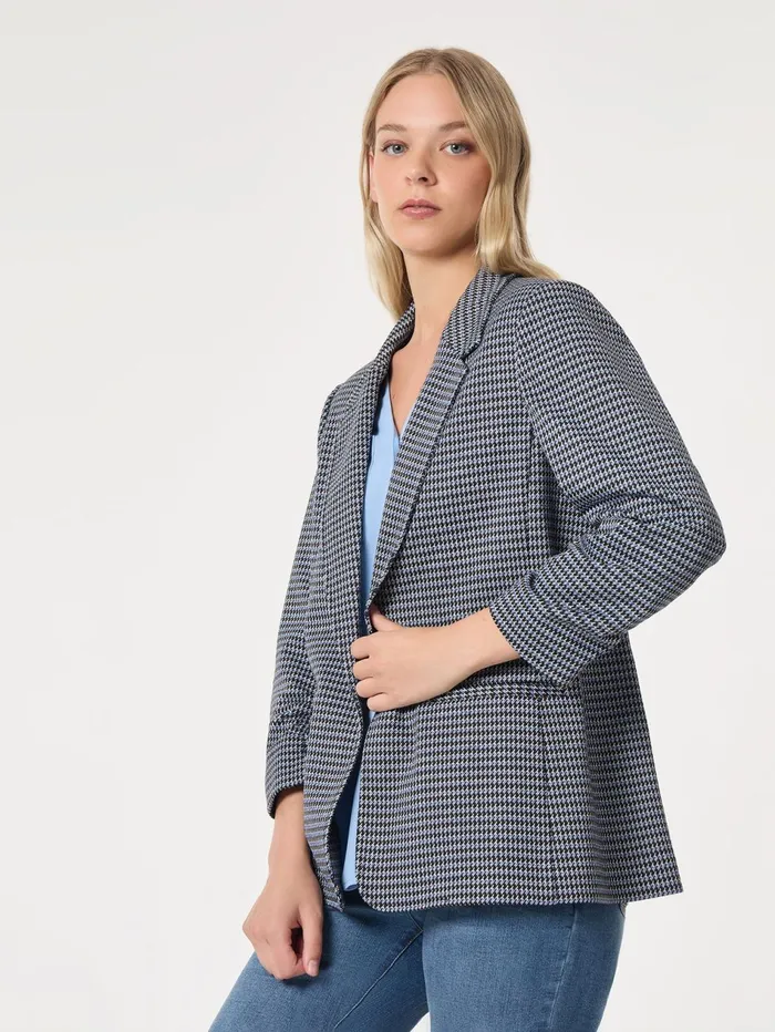 Notch Collar Open Front Houndstooth Jacket Women Jones New York Blazers Notch Collar Open Front Houndstooth Jacket Women Jones New York Blazers