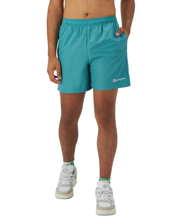 Nylon WarmUp Shorts With Mesh Liner Script Logo 6034 Deep Jade Men Champion Shorts