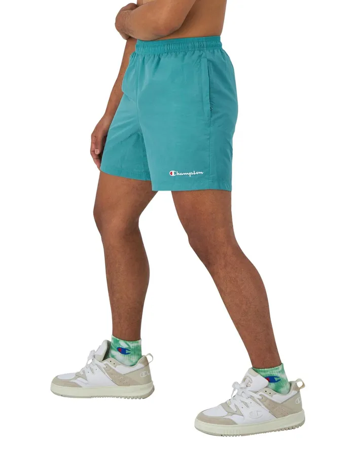 Nylon WarmUp Shorts With Mesh Liner Script Logo 6034 Deep Jade Men Champion Shorts