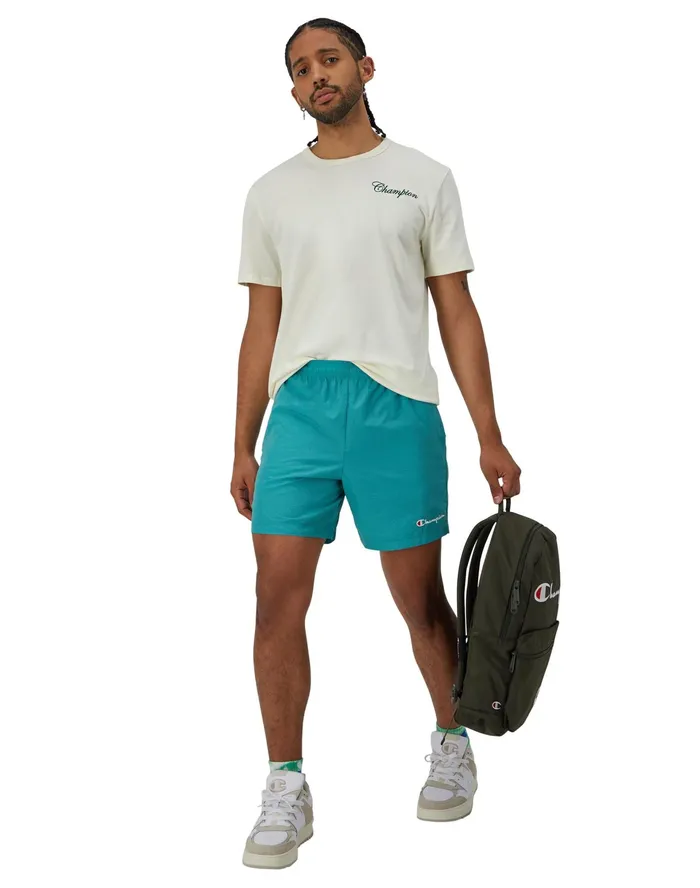 Nylon WarmUp Shorts With Mesh Liner Script Logo 6034 Deep Jade Men Champion Shorts