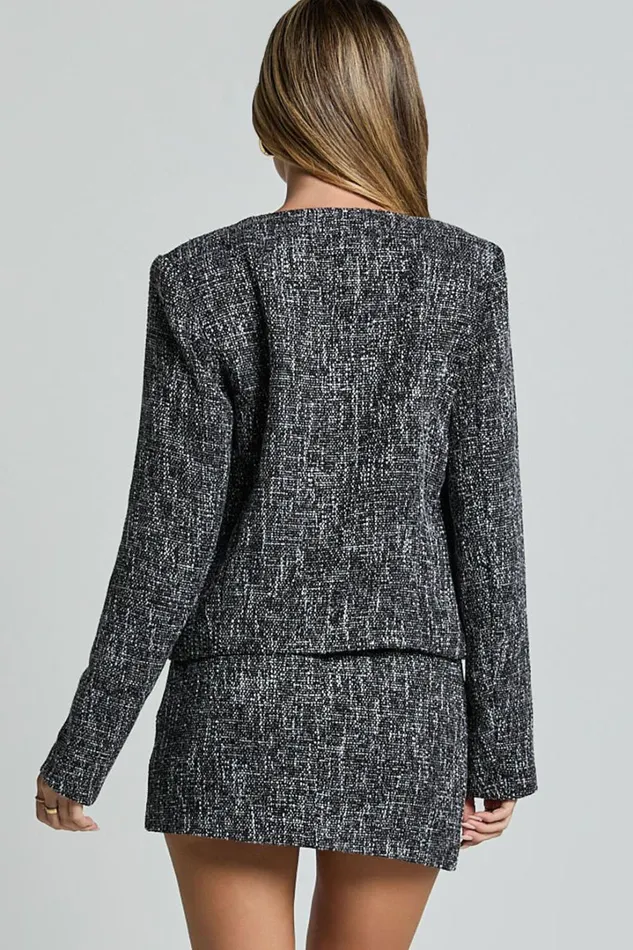 Olympia Jacket 8211 Long Sleeve Boucle Jacket In Black Women Showpo Blazers