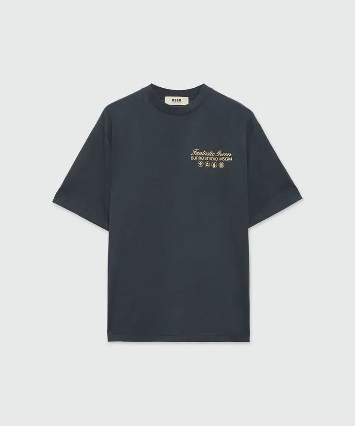 Organic Cotton 034Fantastic Green Burro Studio034 Navy Blue TShirt WomenMen MSGM Tshirts