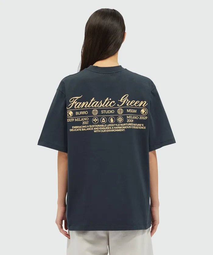 Organic Cotton 034Fantastic Green Burro Studio034 Navy Blue TShirt WomenMen MSGM Tshirts