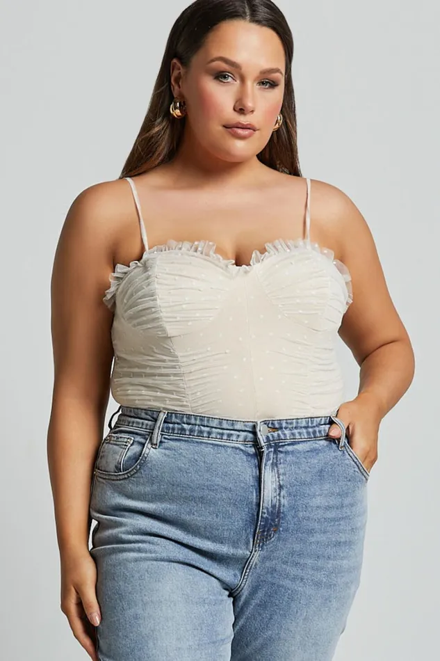 Out Of Patience Bodysuit 8211 Mesh Spot Bodysuit In White Women Showpo Curve Clothes