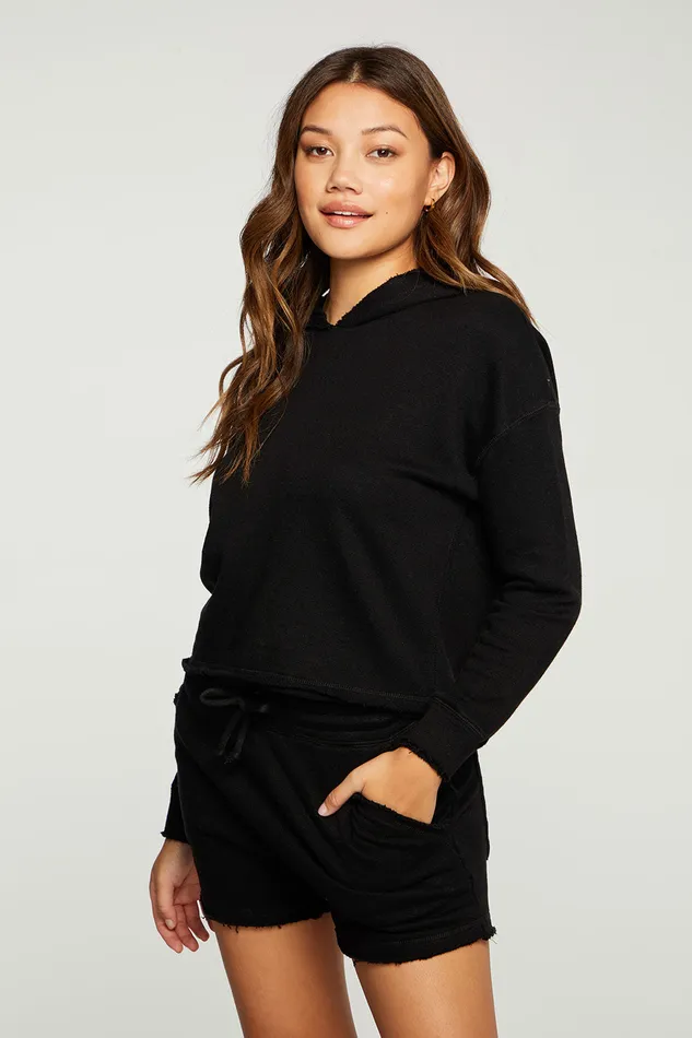Outerwear Linen French Terry Cropped Long Sleeve Pullover Hoodie with Raw Edges 8211 Chaser Brand Womens Outerwear Linen French Terry Cropped Long Sleeve Pullover Hoodie with Raw Edges 8211 Chaser Brand Womens