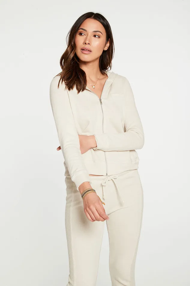 Outerwear Linen French Terry Long Sleeve Raw Edge Zip Up Hoodie Chaser Brand Womens
