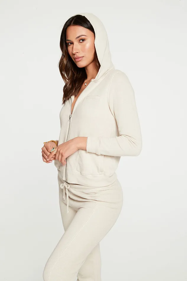 Outerwear Linen French Terry Long Sleeve Raw Edge Zip Up Hoodie Chaser Brand Womens